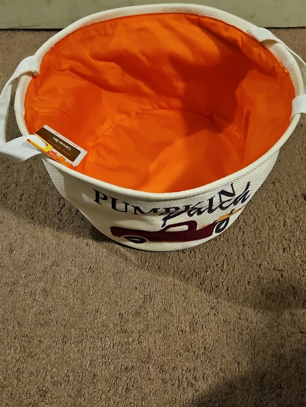 Pumpkin Patch Canvas Tote Basket  Orange Lined